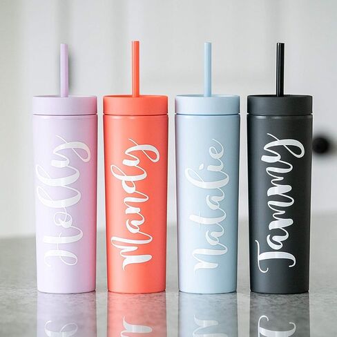 STRATA CUPS Multicolor Skinny Tumblers with Lids and Straws (12 pack) - 16oz Double Wall Acrylic Tumbler, Tall Matte Skinny Tumblers, Bulk with Free Straw Cleaner, Reusable Cups in Saudi Arabia