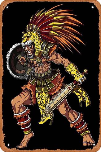 Aztec Jaguar Warrior Ancient Civilizations Retro Vintage Decorative Metal Tin Sign 8x12 Inch. in Saudi Arabia