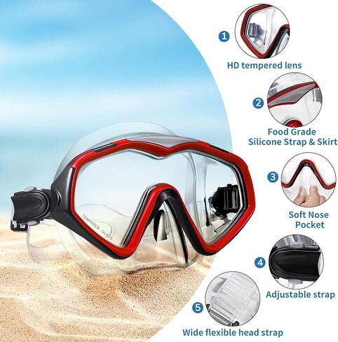 Snorkel Mask Adult,Panoramic Tempered Glass Diving Masks, Wide View Swim Goggles Anti-Fog Anti-Leak for Scuba Diving Swimming in Saudi Arabia
