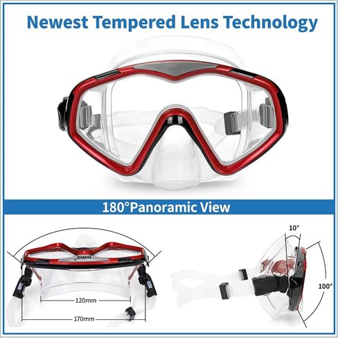 Snorkel Mask Adult,Panoramic Tempered Glass Diving Masks, Wide View Swim Goggles Anti-Fog Anti-Leak for Scuba Diving Swimming in Saudi Arabia