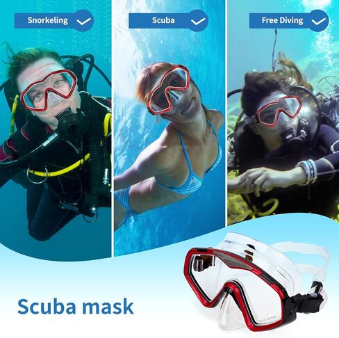 Snorkel Mask Adult,Panoramic Tempered Glass Diving Masks, Wide View Swim Goggles Anti-Fog Anti-Leak for Scuba Diving Swimming in Saudi Arabia