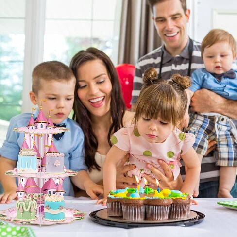 Zopeal 3 Tier Princess Birthday Cupcake Stand Party Decorations Floral Princess Cupcake Holder Pink Castle Crown Carriage Dessert Tower for Girls Birthday Princess Theme Baby Shower Party Supplies in Saudi Arabia