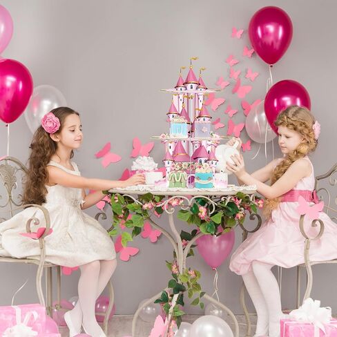Zopeal 3 Tier Princess Birthday Cupcake Stand Party Decorations Floral Princess Cupcake Holder Pink Castle Crown Carriage Dessert Tower for Girls Birthday Princess Theme Baby Shower Party Supplies in Saudi Arabia