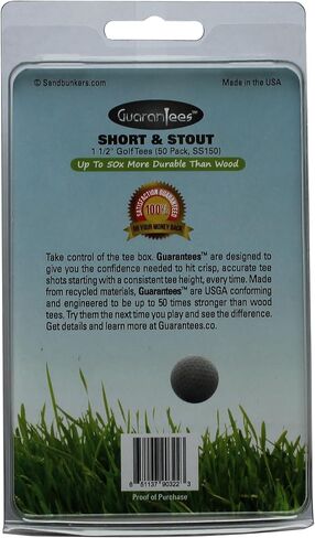 Guarantees Short & Stout 1 1/2" Plastic Golf Tees, Durable 50 Pack, USA Made White in Saudi Arabia