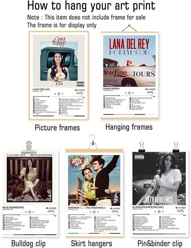 ملصقات XUPUE Lana Del Rey لغرفة النوم Lana Del Rey غلاف الألبوم ملصقات الموسيقى ملصق جدار الفن (غير الإطار، 9 قطع، 8 × 12 بوصة) in Kuwait