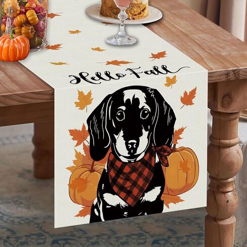 Hello Fall Table Runner Australian Shepherd Pumpkins Table Runners Maple Leaves Home Kitchen Dining Table Decorations Indoor Outdoor Party Supplies 13x72 Inch in Saudi Arabia
