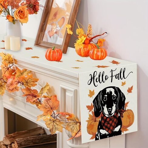 Hello Fall Table Runner Australian Shepherd Pumpkins Table Runners Maple Leaves Home Kitchen Dining Table Decorations Indoor Outdoor Party Supplies 13x72 Inch in Saudi Arabia