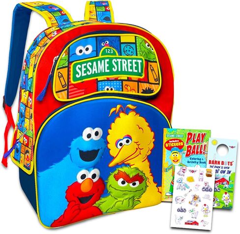 حقيبة ظهر Sesame Street للأطفال - حزمة مع حقيبة ظهر Sesame Street مقاس 16 بوصة، وكتاب تلوين Sesame Street، وملصقات Sesame Street، والمزيد | حقيبة ظهر Elmo للمدرسة in Saudi Arabia