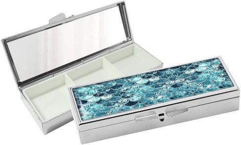 WIRESTER Pill Box, Rectangle 3 Day Compartment Pill Case with Mirror, Medicine Tablet Vitamin Holder for Pocket Purse Travel - Mermaid Scales Blue Wave in Saudi Arabia