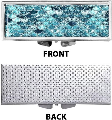 WIRESTER Pill Box, Rectangle 3 Day Compartment Pill Case with Mirror, Medicine Tablet Vitamin Holder for Pocket Purse Travel - Mermaid Scales Blue Wave in Saudi Arabia
