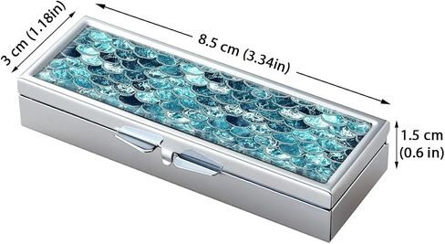 WIRESTER Pill Box, Rectangle 3 Day Compartment Pill Case with Mirror, Medicine Tablet Vitamin Holder for Pocket Purse Travel - Mermaid Scales Blue Wave in Saudi Arabia