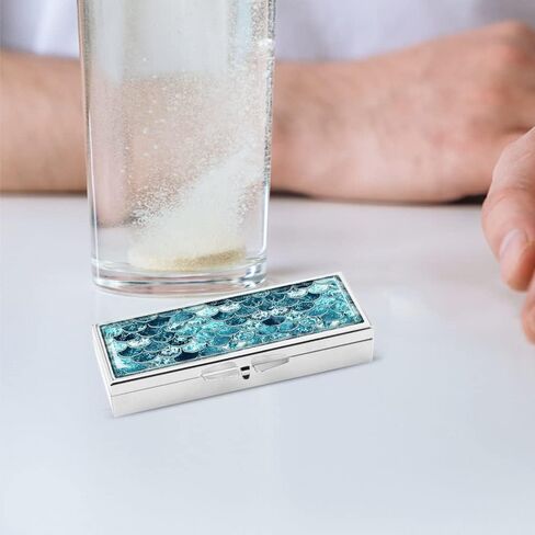 WIRESTER Pill Box, Rectangle 3 Day Compartment Pill Case with Mirror, Medicine Tablet Vitamin Holder for Pocket Purse Travel - Mermaid Scales Blue Wave in Saudi Arabia