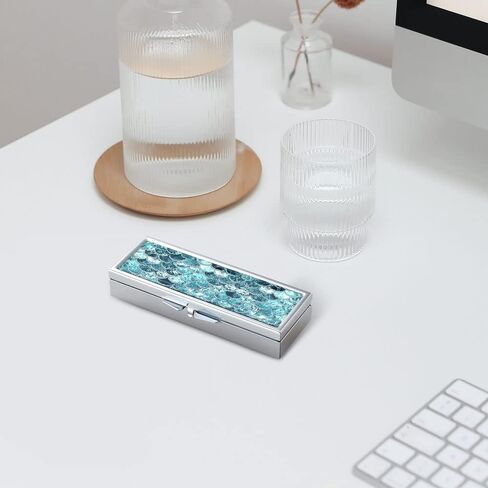 WIRESTER Pill Box, Rectangle 3 Day Compartment Pill Case with Mirror, Medicine Tablet Vitamin Holder for Pocket Purse Travel - Mermaid Scales Blue Wave in Saudi Arabia
