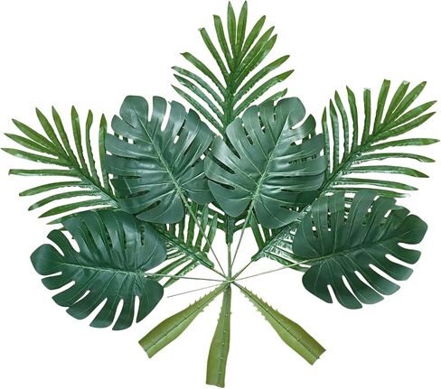 أوراق النخيل الاصطناعية مع الجذعية (20 قطعة) الاستوائية فيلوديندرون Monstera سعف زينة الحفلات شجرة النخيل الصناعية أوراق النبات وهمية تقليد فروع السرخس المنزل المطبخ ديكور البلاستيك AF49 in Kuwait