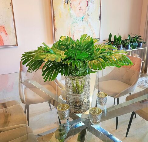 أوراق النخيل الاصطناعية مع الجذعية (20 قطعة) الاستوائية فيلوديندرون Monstera سعف زينة الحفلات شجرة النخيل الصناعية أوراق النبات وهمية تقليد فروع السرخس المنزل المطبخ ديكور البلاستيك AF49 in Kuwait