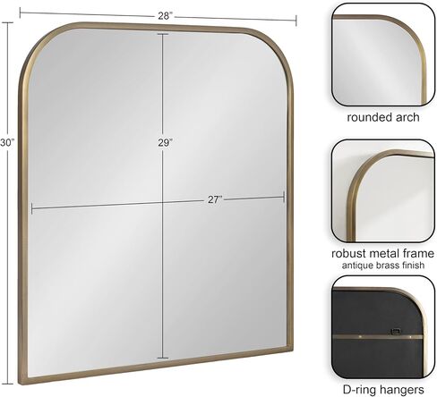 Kate and Laurel Valenti Contemporary Metal Wide Arched Wall Mirror, 28 x 30, Black, Sophisticated Modern Transitional Round Arch Mirror with Narrow Frame in Saudi Arabia
