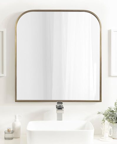Kate and Laurel Valenti Contemporary Metal Wide Arched Wall Mirror, 28 x 30, Black, Sophisticated Modern Transitional Round Arch Mirror with Narrow Frame in Saudi Arabia
