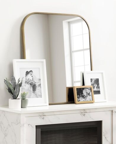 Kate and Laurel Valenti Contemporary Metal Wide Arched Wall Mirror, 28 x 30, Black, Sophisticated Modern Transitional Round Arch Mirror with Narrow Frame in Saudi Arabia