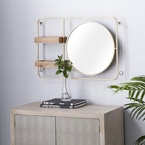 Deco 79 Metal Geometric Wall Shelf with Round Mirror, 29" x 6" x 20", Gold in Saudi Arabia