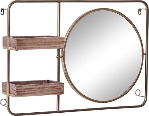 Deco 79 Metal Geometric Wall Shelf with Round Mirror, 29" x 6" x 20", Gold in Saudi Arabia