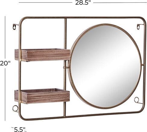 Deco 79 Metal Geometric Wall Shelf with Round Mirror, 29" x 6" x 20", Gold in Saudi Arabia