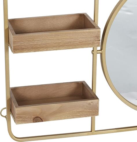 Deco 79 Metal Geometric Wall Shelf with Round Mirror, 29" x 6" x 20", Gold in Saudi Arabia