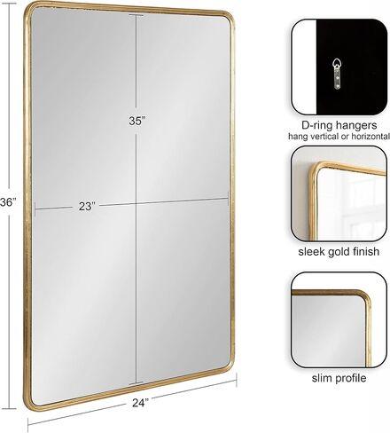Kate and Laurel Caskill Glam Rounded Rectangle Hanging Wall Mirror for Modern Home Decor Design, 24x36, Gold in Saudi Arabia