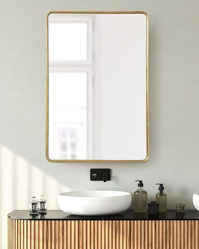 Kate and Laurel Caskill Glam Rounded Rectangle Hanging Wall Mirror for Modern Home Decor Design, 24x36, Gold in Saudi Arabia