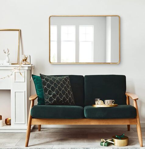Kate and Laurel Caskill Glam Rounded Rectangle Hanging Wall Mirror for Modern Home Decor Design, 24x36, Gold in Saudi Arabia