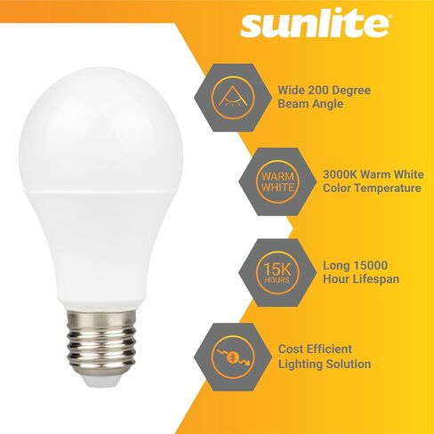 لمبة إضاءة Sunlite LED A19، 6 واط (ما يعادل 40 واط)، 480 لومن، 120 فولت، غير قابلة للتعتيم، زاوية شعاع 200 درجة، قاعدة E26 متوسطة، متوافقة مع ROHS، مدرج في قائمة UL، 2700 كلفن أبيض ناعم، 3 عبوات in Saudi Arabia