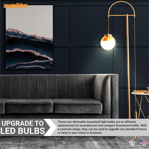 لمبة إضاءة Sunlite LED A19، 6 واط (ما يعادل 40 واط)، 480 لومن، 120 فولت، غير قابلة للتعتيم، زاوية شعاع 200 درجة، قاعدة E26 متوسطة، متوافقة مع ROHS، مدرج في قائمة UL، 2700 كلفن أبيض ناعم، 3 عبوات in Saudi Arabia
