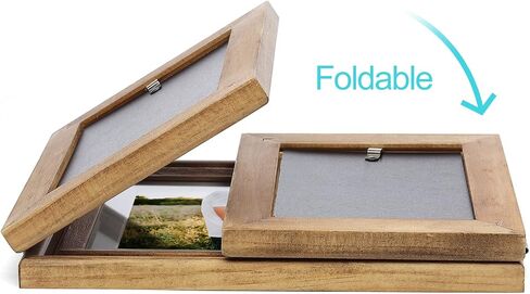 Horizontal 5X7 Picture Frames Double Hinged Wood Folding Photo Frames with Real Glass Front Fit for Desktop or Tabletop Display Pictures 4x6 with Mat or 5x7 Without Mat, Wood Grain XZON-H75X2 in Saudi Arabia