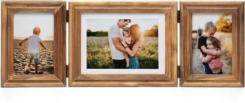 Horizontal 5X7 Picture Frames Double Hinged Wood Folding Photo Frames with Real Glass Front Fit for Desktop or Tabletop Display Pictures 4x6 with Mat or 5x7 Without Mat, Wood Grain XZON-H75X2 in Saudi Arabia