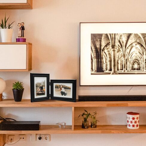 Horizontal 5X7 Picture Frames Double Hinged Wood Folding Photo Frames with Real Glass Front Fit for Desktop or Tabletop Display Pictures 4x6 with Mat or 5x7 Without Mat, Wood Grain XZON-H75X2 in Saudi Arabia