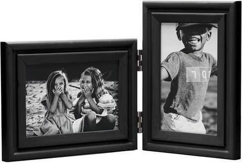 Horizontal 5X7 Picture Frames Double Hinged Wood Folding Photo Frames with Real Glass Front Fit for Desktop or Tabletop Display Pictures 4x6 with Mat or 5x7 Without Mat, Wood Grain XZON-H75X2 in Saudi Arabia