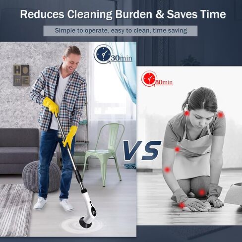 PUYANA Electric Spin Scrubber,Cleaning Brush with LCD Display,Power Scrubbers for Cleaning Bathroom,Rechargeable Cleaning Brush with 9 Replaceable Brush Heads,Adjustable and Removable Long Handle in Saudi Arabia