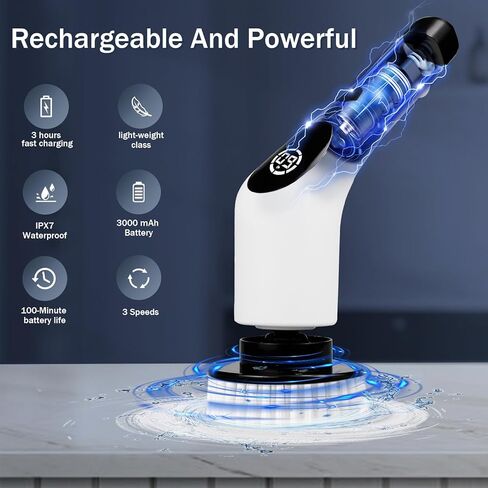 PUYANA Electric Spin Scrubber,Cleaning Brush with LCD Display,Power Scrubbers for Cleaning Bathroom,Rechargeable Cleaning Brush with 9 Replaceable Brush Heads,Adjustable and Removable Long Handle in Saudi Arabia