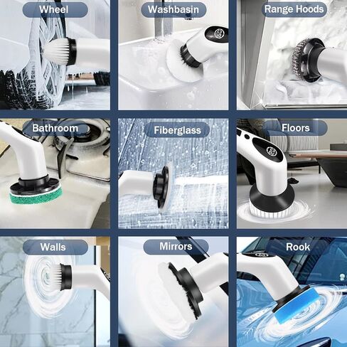 PUYANA Electric Spin Scrubber,Cleaning Brush with LCD Display,Power Scrubbers for Cleaning Bathroom,Rechargeable Cleaning Brush with 9 Replaceable Brush Heads,Adjustable and Removable Long Handle in Saudi Arabia