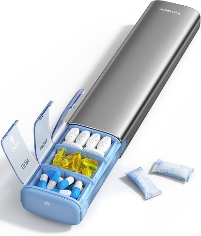 Vaydeer 7 Day Weekly Pill Organizer, Metal Travel Pill Case, Large Capacity Daily Cute Pill Box for Supplements, Pills, Vitamins and Medication (Gray) in Saudi Arabia