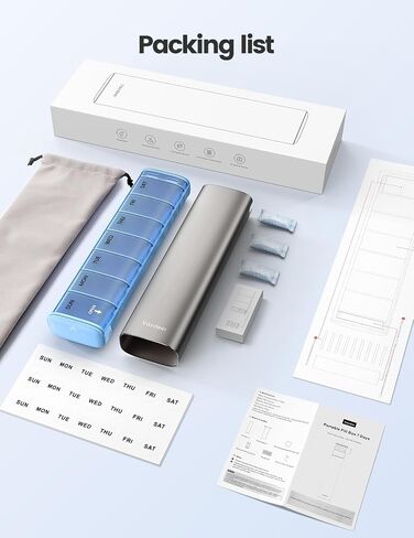 Vaydeer 7 Day Weekly Pill Organizer, Metal Travel Pill Case, Large Capacity Daily Cute Pill Box for Supplements, Pills, Vitamins and Medication (Gray) in Saudi Arabia
