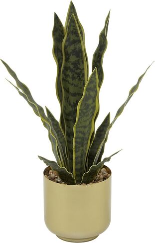 Deco 79 The Novogratz Faux Foliage Snake Artificial Plant with Realistic Leaves and Gold Porcelain Pot, 13" x 11" x 20", Green in Saudi Arabia