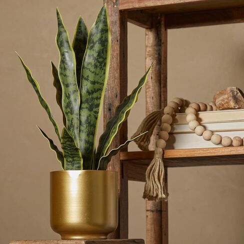 Deco 79 The Novogratz Faux Foliage Snake Artificial Plant with Realistic Leaves and Gold Porcelain Pot, 13" x 11" x 20", Green in Saudi Arabia