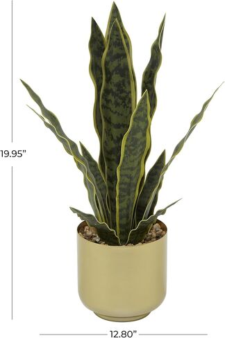 Deco 79 The Novogratz Faux Foliage Snake Artificial Plant with Realistic Leaves and Gold Porcelain Pot, 13" x 11" x 20", Green in Saudi Arabia