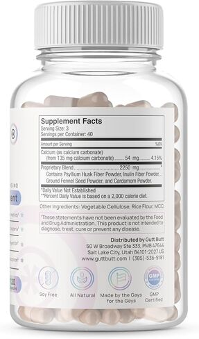 Vegan Cleanliness Fiber Supplement | Helps Promote Digestive Regularity | Psyllium Husk, Unulin, Cardamom, Fennel Seed, Calcium Carbonate | Proprietary Formula | 120 Vegan Capsules in Saudi Arabia