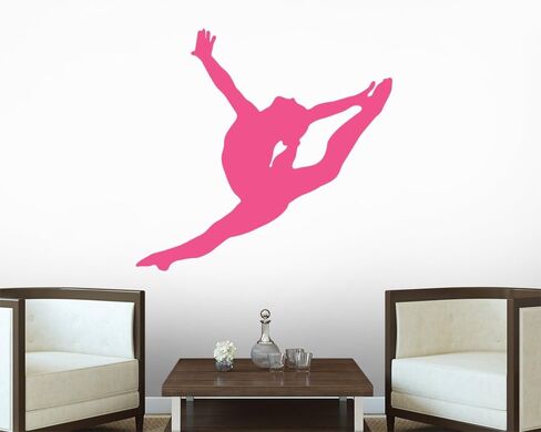 ملصقات حائط باللون الوردي الساخن - ملصق حائط بصورة ظلية لقفزة الجمباز - 30 بوصة × 29 بوصة - رسم قابل للتقشير واللصق in Kuwait