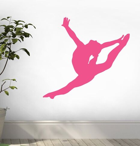 ملصقات حائط باللون الوردي الساخن - ملصق حائط بصورة ظلية لقفزة الجمباز - 30 بوصة × 29 بوصة - رسم قابل للتقشير واللصق in Kuwait