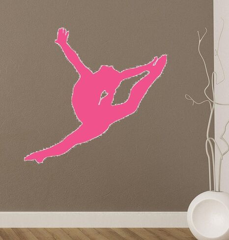 ملصقات حائط باللون الوردي الساخن - ملصق حائط بصورة ظلية لقفزة الجمباز - 30 بوصة × 29 بوصة - رسم قابل للتقشير واللصق in Kuwait