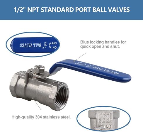 YanTone Ball Valve 1/2"، الفولاذ المقاوم للصدأ 304 صمام المياه إيقاف الصمامات للنفط والغاز، ذكر X أنثى NPT الموضوع (1/2 بوصة، 1 حزمة) in Kuwait