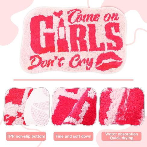 سجاد الحمام الوردي حصيرة حمام الوردي الساخن، الفتيات لا تبكي غير زلة ستوكات ماصة دش البساط مضحك لطيف السجاد ديكور الحمام للفتيات النساء in Kuwait