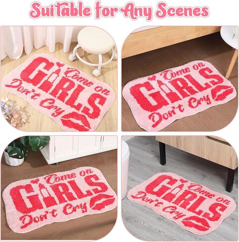 سجاد الحمام الوردي حصيرة حمام الوردي الساخن، الفتيات لا تبكي غير زلة ستوكات ماصة دش البساط مضحك لطيف السجاد ديكور الحمام للفتيات النساء in Kuwait